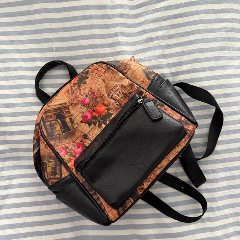 Orange floral and architectural print